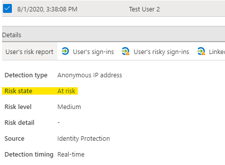 Risk detected admin view